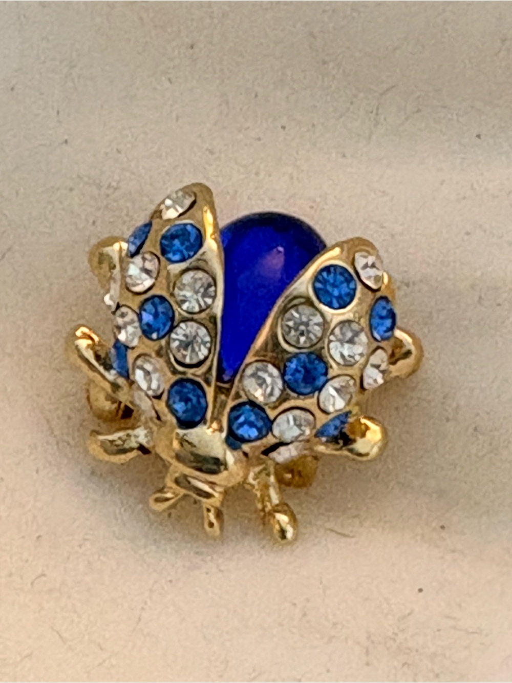 Gold-Tone Blue Crystal Ladybug Pin Brooch - Blue
